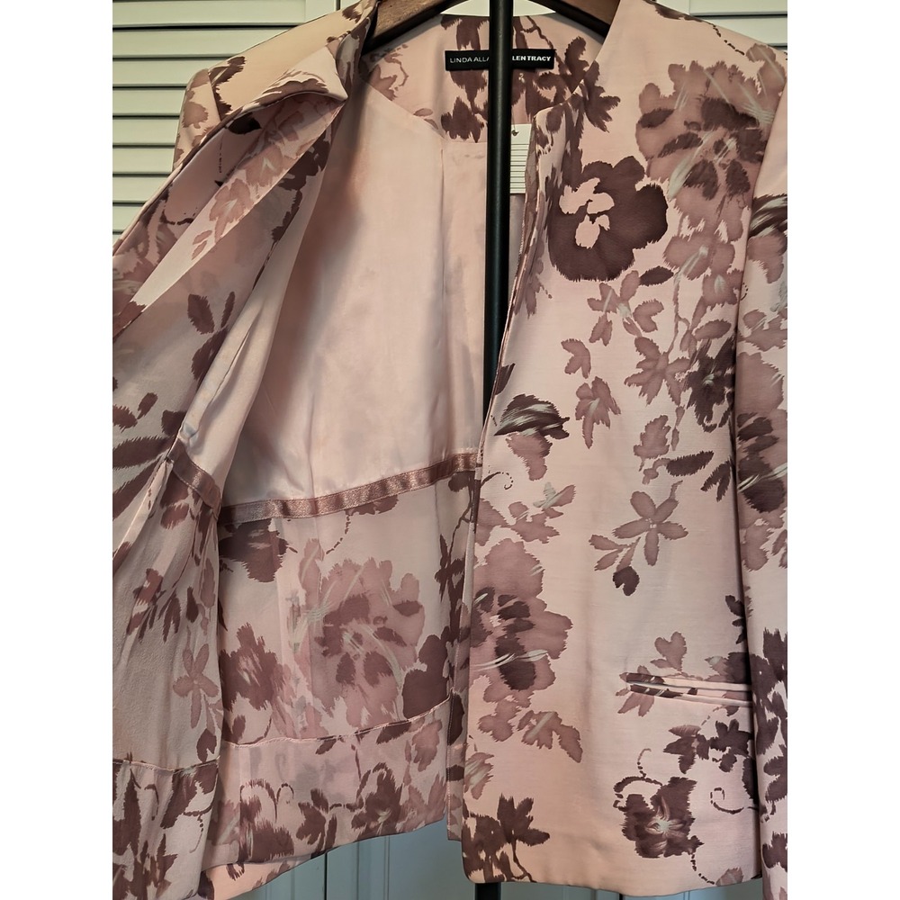 Linda Allard Ellen Tracy Silk Trimmed Silk & Wool Floral Jacket 8 - Picture 3 of 7